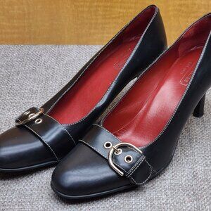 COACH Women's Black Leather Heels with Buckle - Size 9